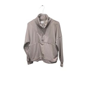 Wilo The Label Quarter Zip Pullover Women Small Taupe Mock Neck Thumbholes